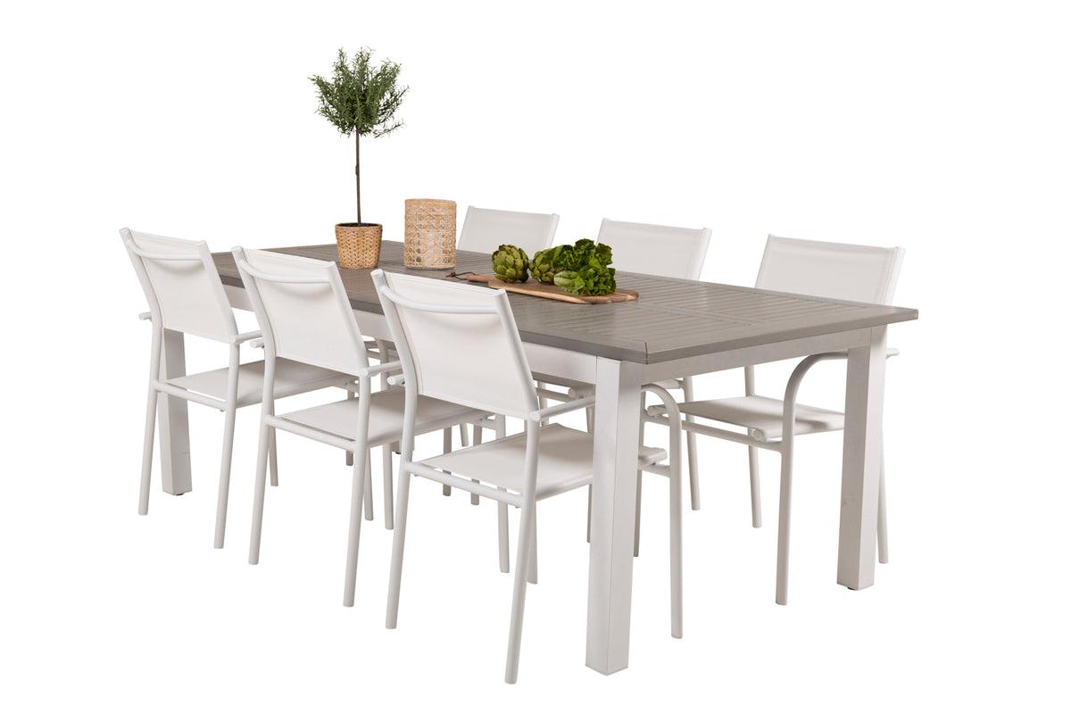 Rectangular Dining Table 74 x 224 x 90 Grey + Dining Chair 2-pack White