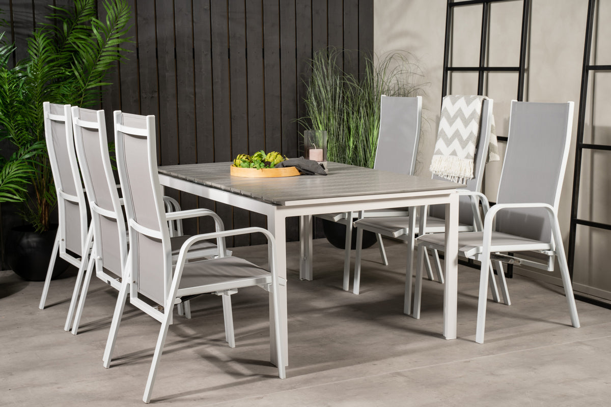 Rectangular Dining Table 75 x 160 x 100 White + Recliner Chair 2-pack Grey