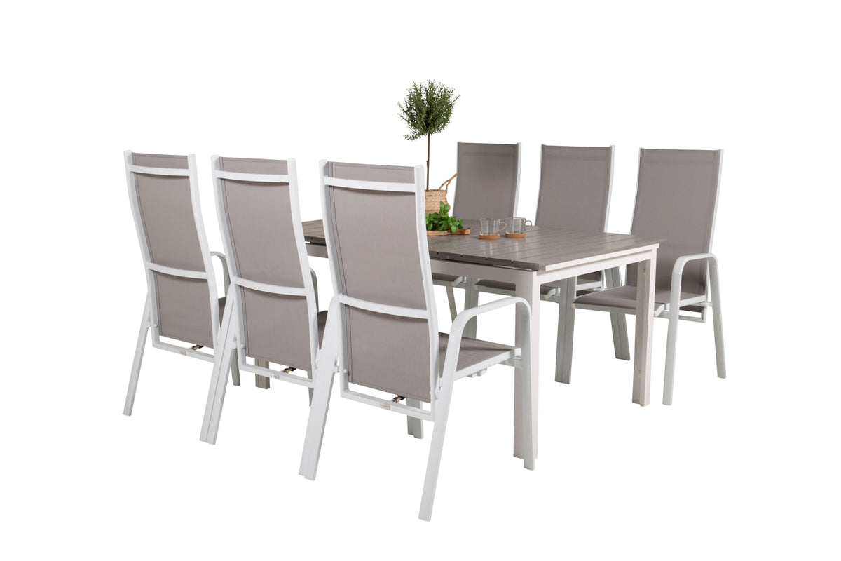 Rectangular Dining Table 75 x 160 x 100 White + Recliner Chair 2-pack Grey