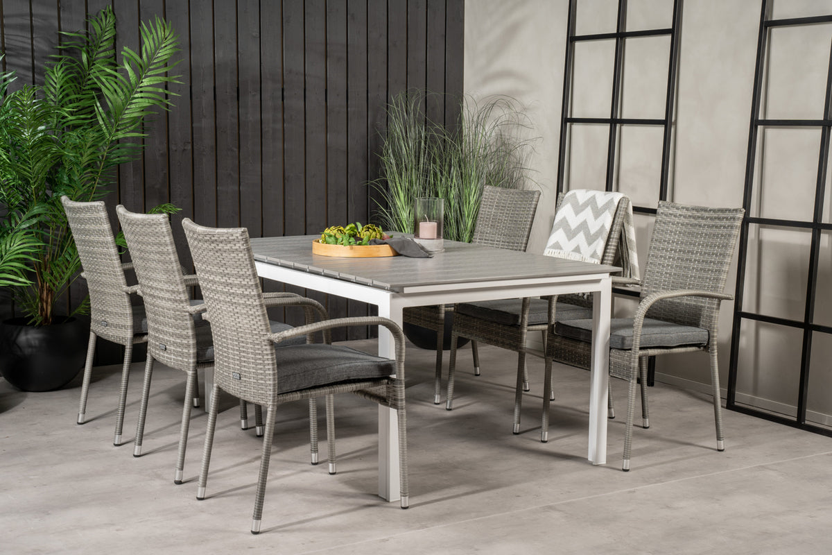 Rectangular Dining Table 75 x 160 x 100 White + Dining Chair 2-pack Grey
