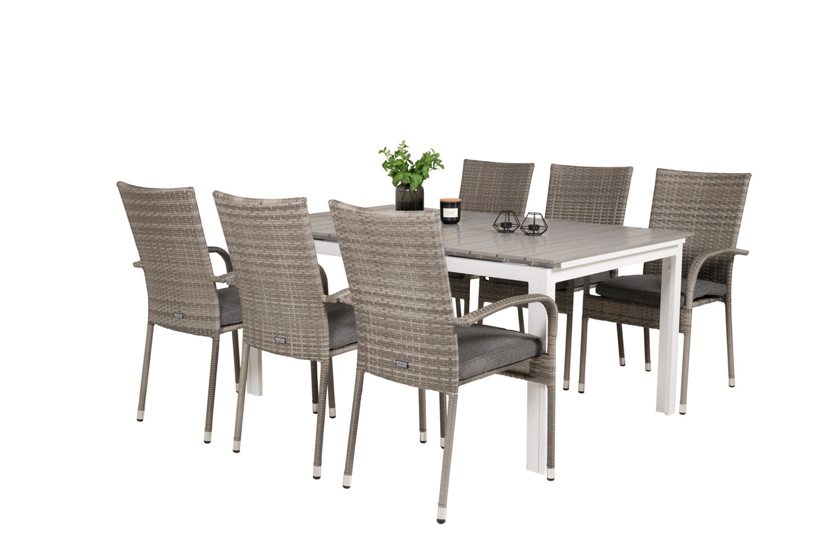 Rectangular Dining Table 75 x 160 x 100 White + Dining Chair 2-pack Grey