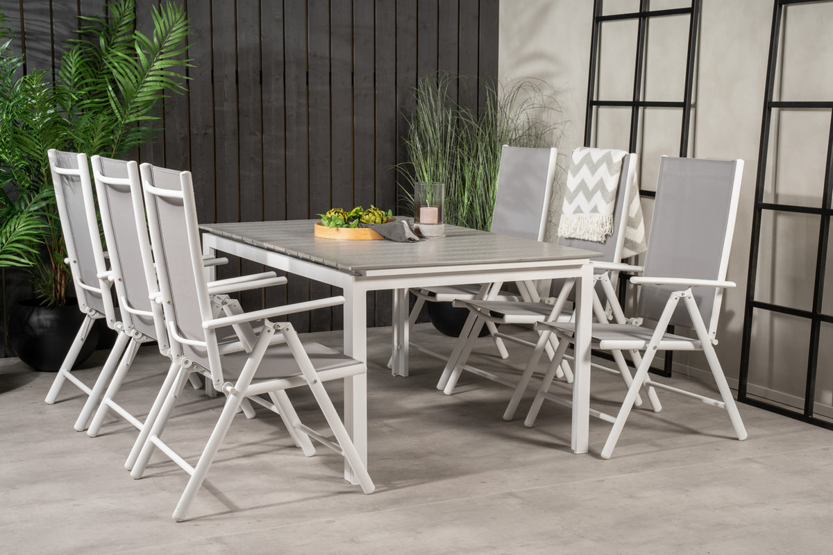 Rectangular Dining Table 75 x 160 x 100 White + Position Chair 2-pack Grey