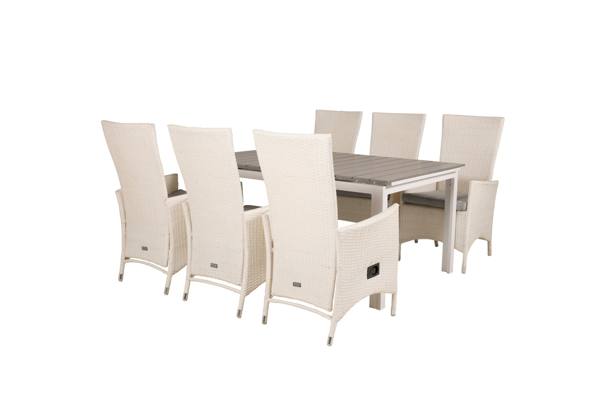 Rectangular Dining Table 75 x 160 x 100 White + Recliner Chair 2-pack White