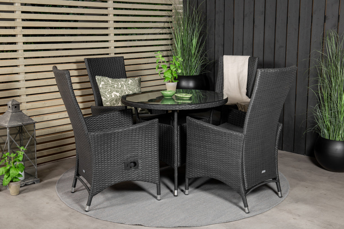 Recliner Chair 2-pack Black + Cafe Table ø90 Black