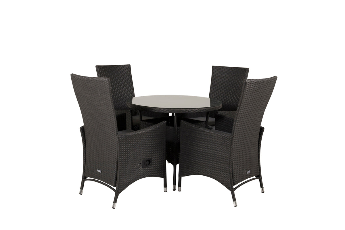 Recliner Chair 2-pack Black + Cafe Table ø90 Black