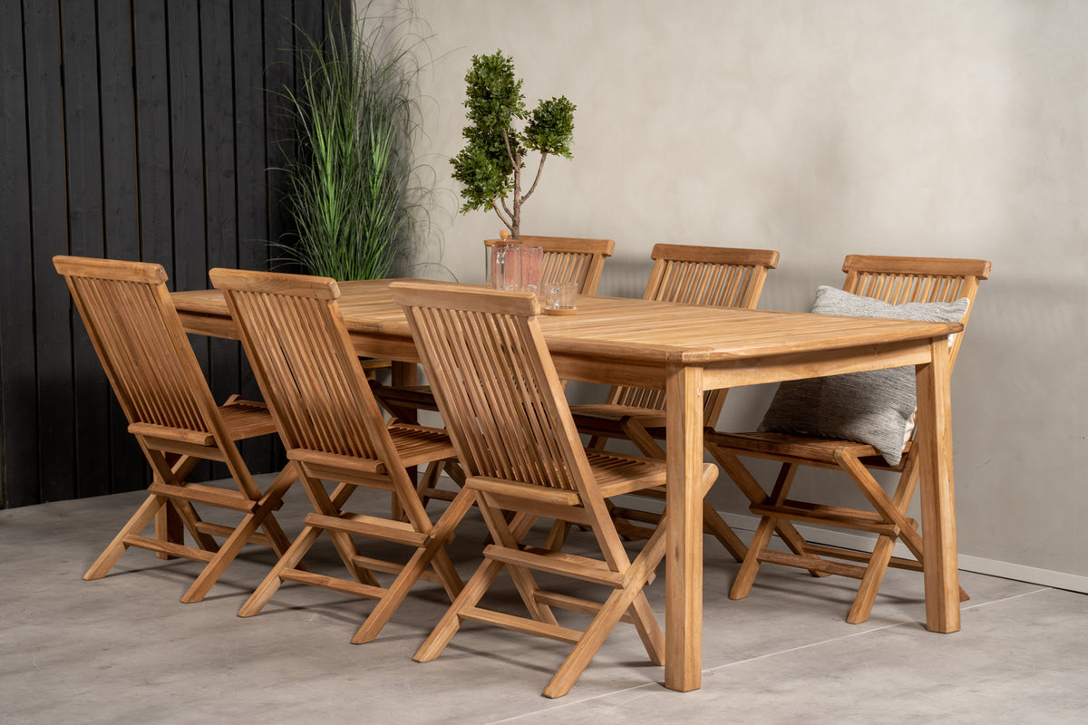 Dining Chair 2-pack Nature + Rectangular Dining Table 75 x 220 x 100 Nature