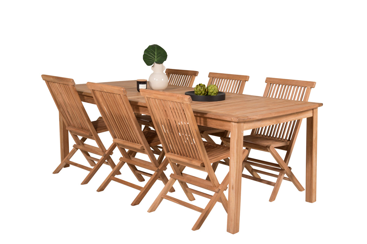 Dining Chair 2-pack Nature + Rectangular Dining Table 75 x 220 x 100 Nature