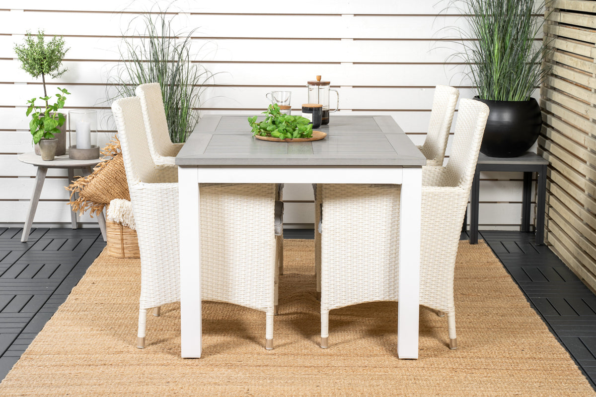 Rectangular Dining Table 74 x 160 x 90 Grey + Dining Chair 2-pack White