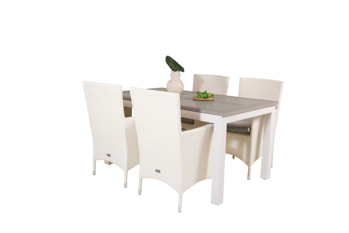 Rectangular Dining Table 74 x 160 x 90 Grey + Dining Chair 2-pack White