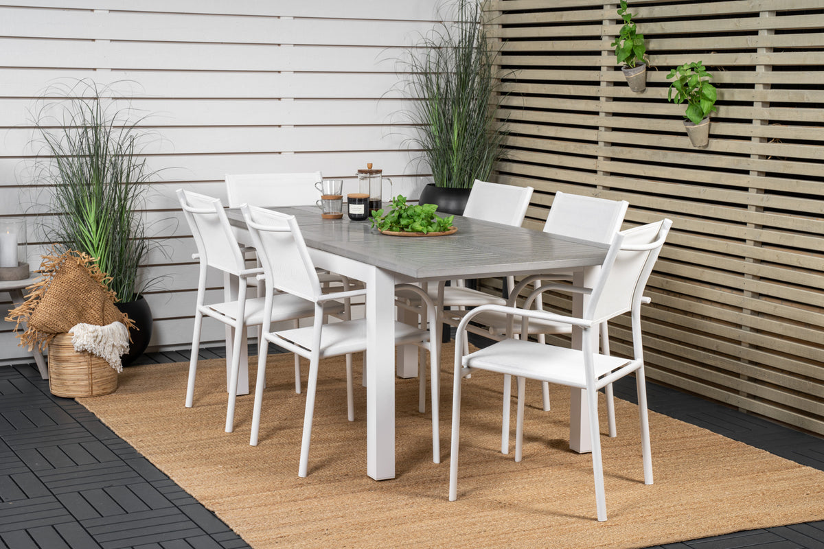 Rectangular Dining Table 74 x 160 x 90 Grey + Dining Chair 2-pack White