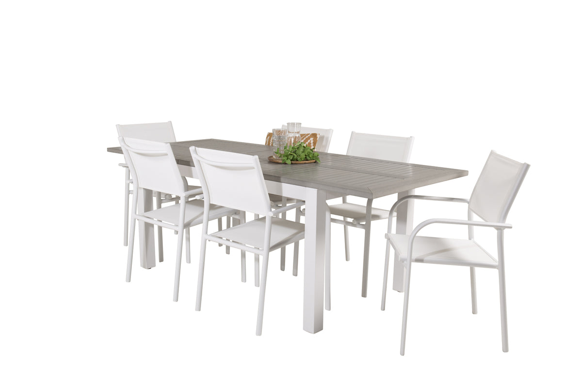 Rectangular Dining Table 74 x 160 x 90 Grey + Dining Chair 2-pack White