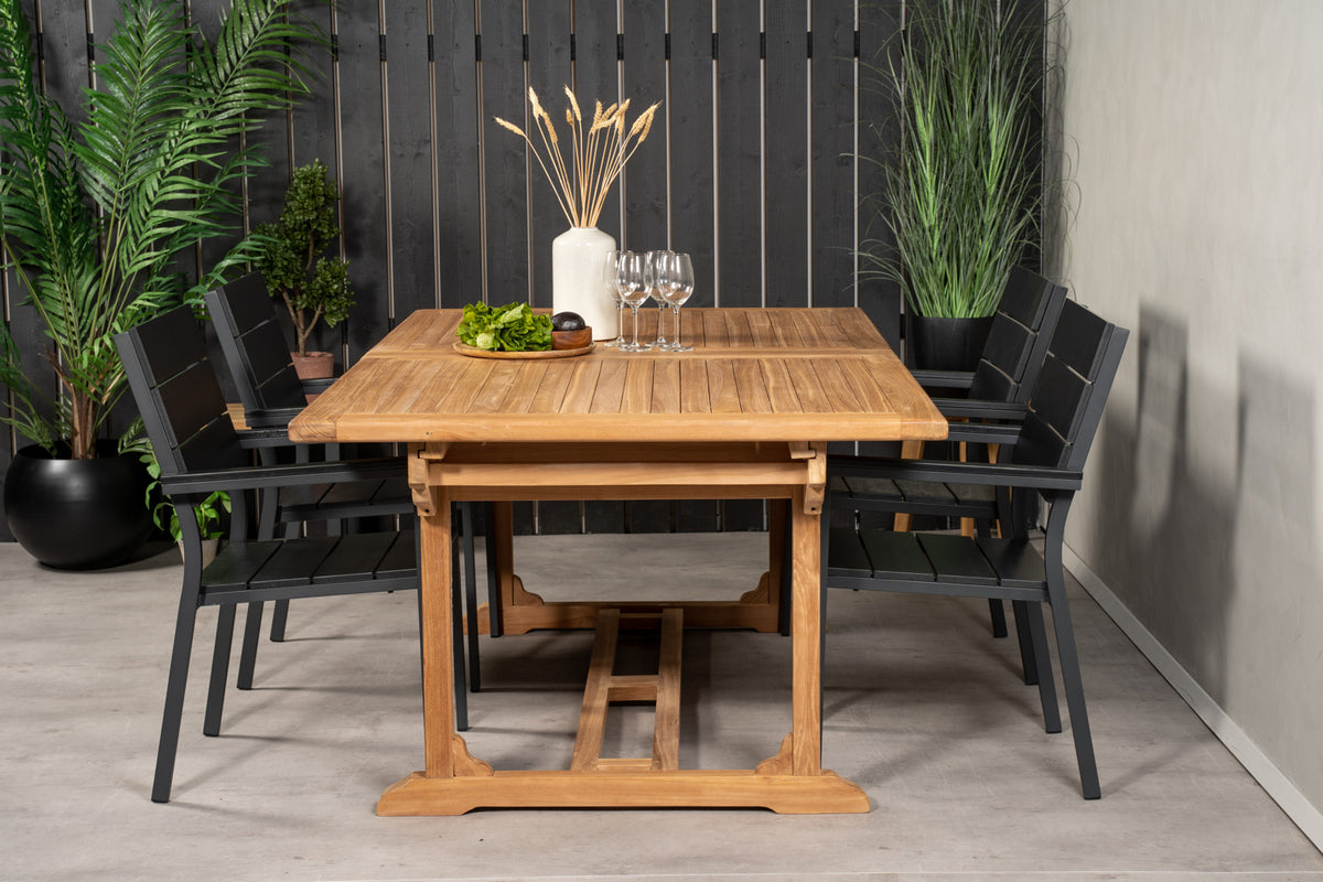 Dining Chair 2-pack Black + Rectangular Dining Table 76 x 195 x 110 Nature