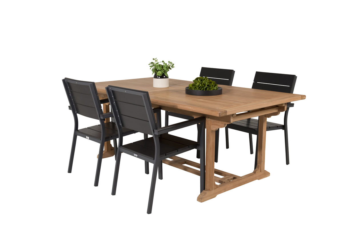 Dining Chair 2-pack Black + Rectangular Dining Table 76 x 195 x 110 Nature