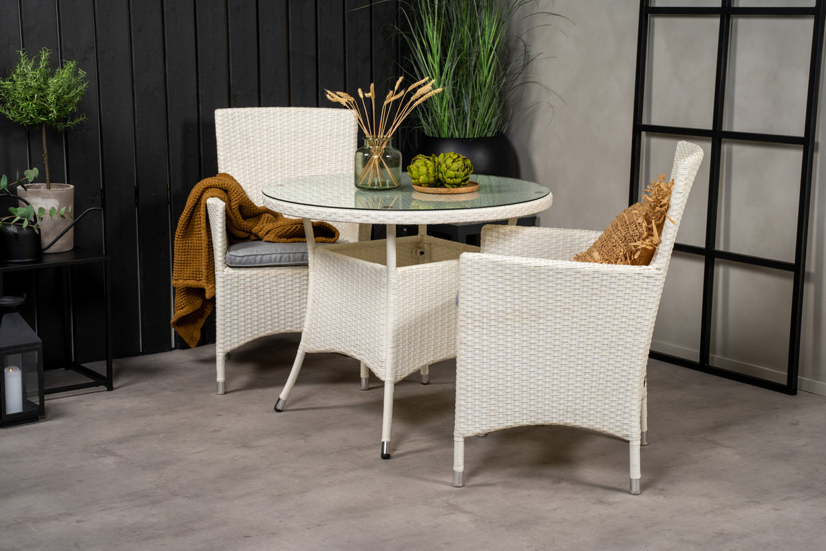 Round Dining Table ø90 White + Dining Chair 2-pack White