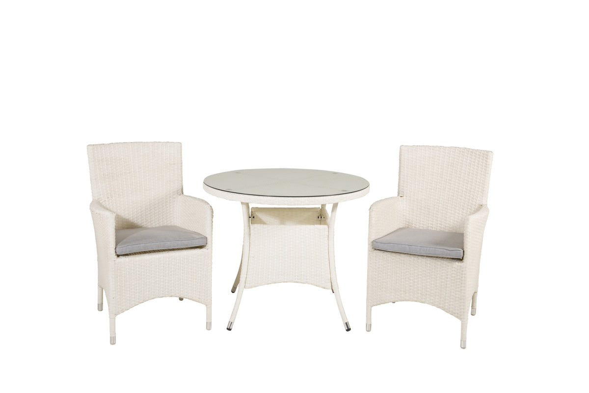 Round Dining Table ø90 White + Dining Chair 2-pack White
