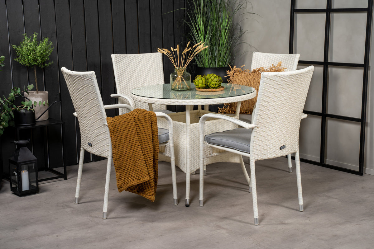Round Dining Table ø90 White + Dining Chair 2-pack White