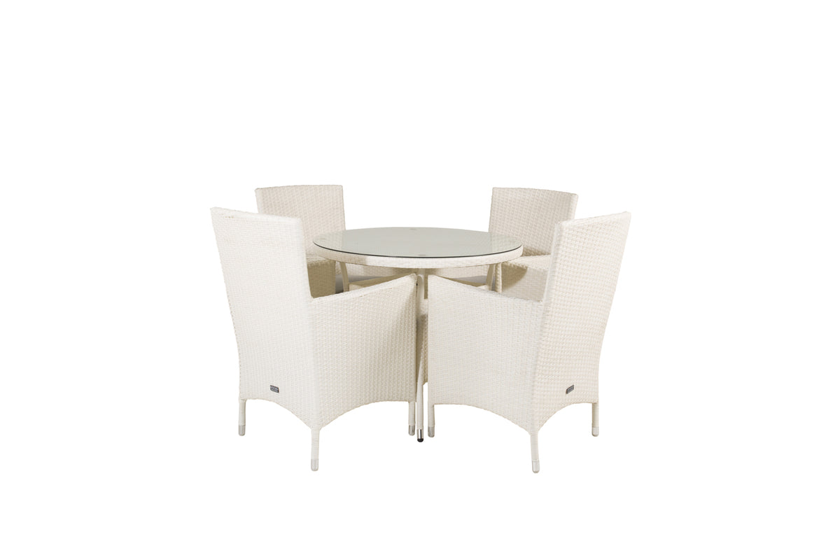 Round Dining Table ø90 White + Dining Chair 2-pack White
