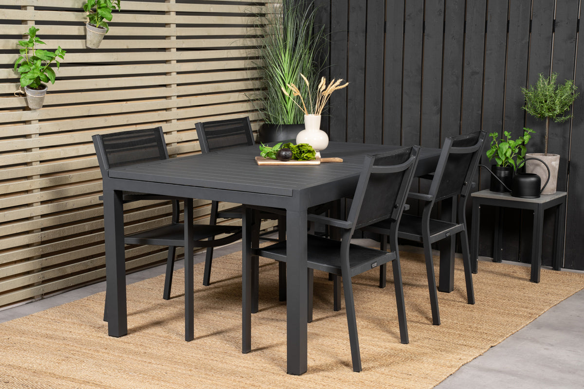 Dining Chair Black + Rectangular Dining Table 75 x 160 x 100 Black