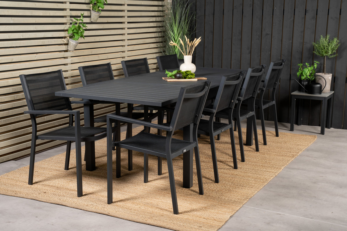 Dining Chair Black + Rectangular Dining Table 75 x 160 x 100 Black