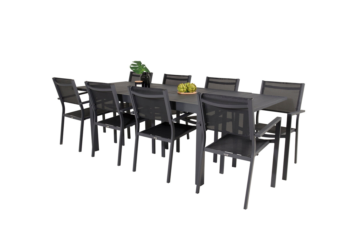 Dining Chair Black + Rectangular Dining Table 75 x 160 x 100 Black