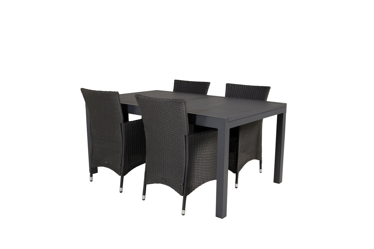 Recliner Chair 2-pack Black + Rectangular Dining Table 75 x 160 x 100 Black