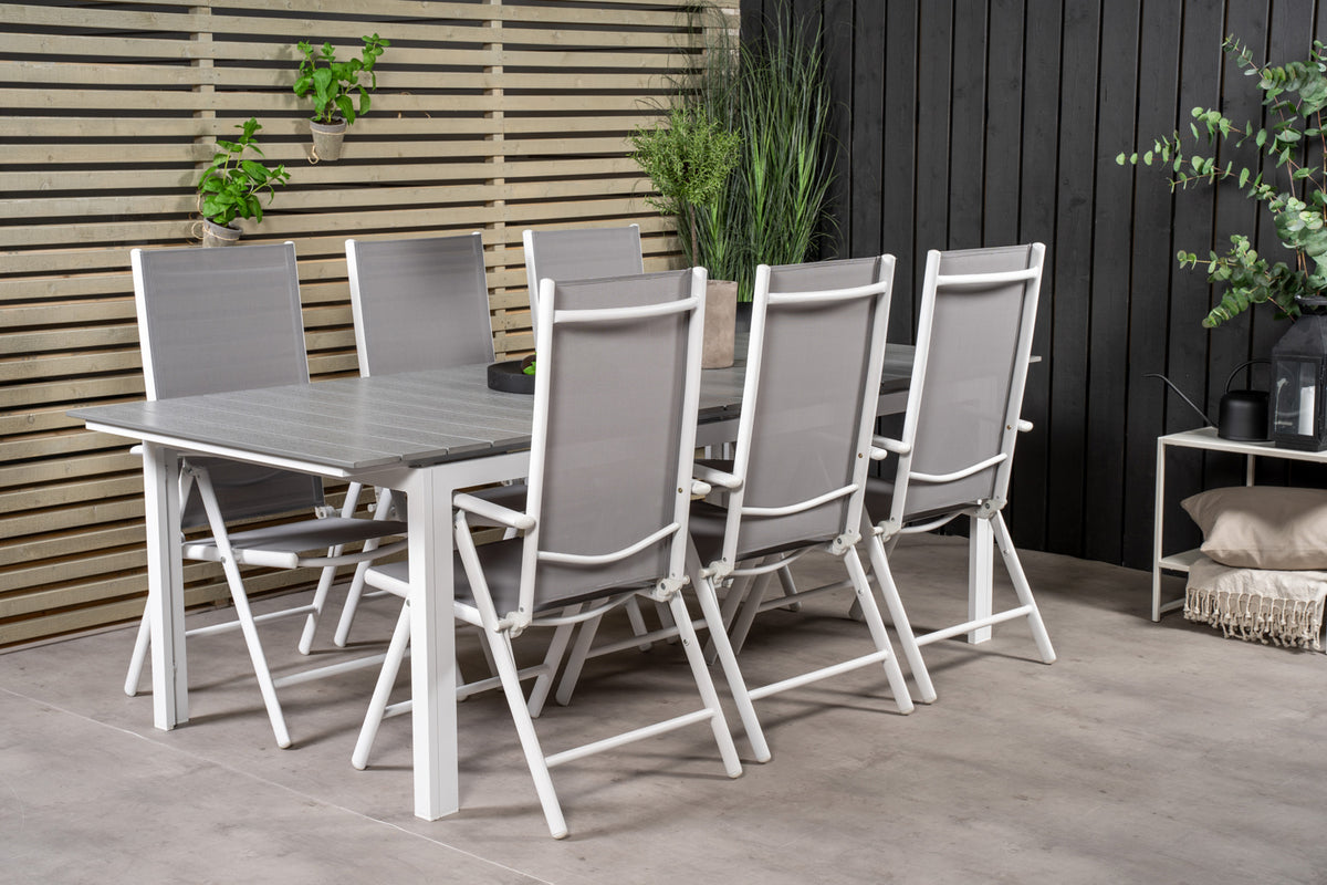 Rectangular Dining Table 75 x 229 x 100 White + Position Chair 2-pack Grey