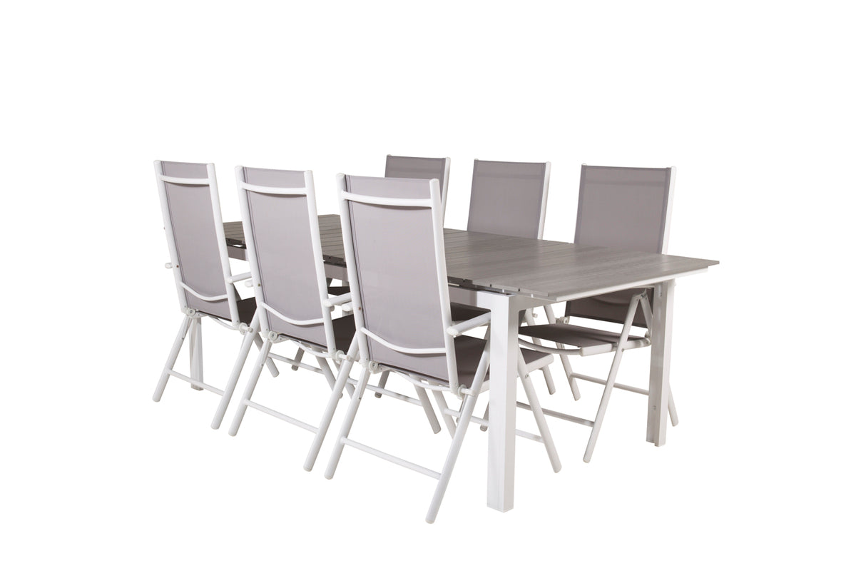 Rectangular Dining Table 75 x 229 x 100 White + Position Chair 2-pack Grey