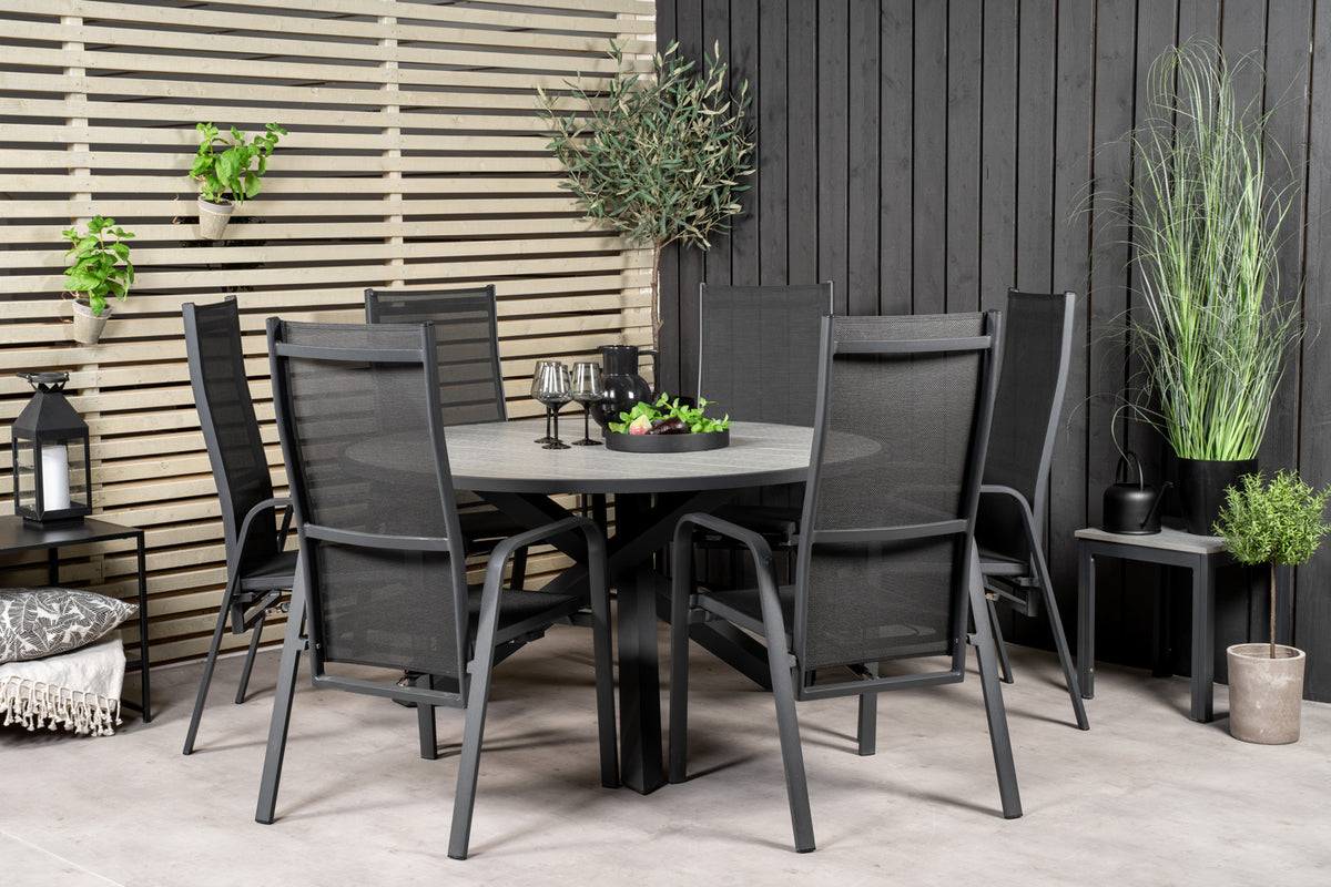 Recliner Chair 2-pack Black + Round Dining Table ø140 Dark Grey