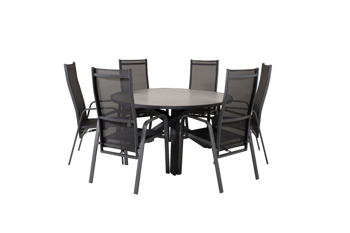Recliner Chair 2-pack Black + Round Dining Table ø140 Dark Grey