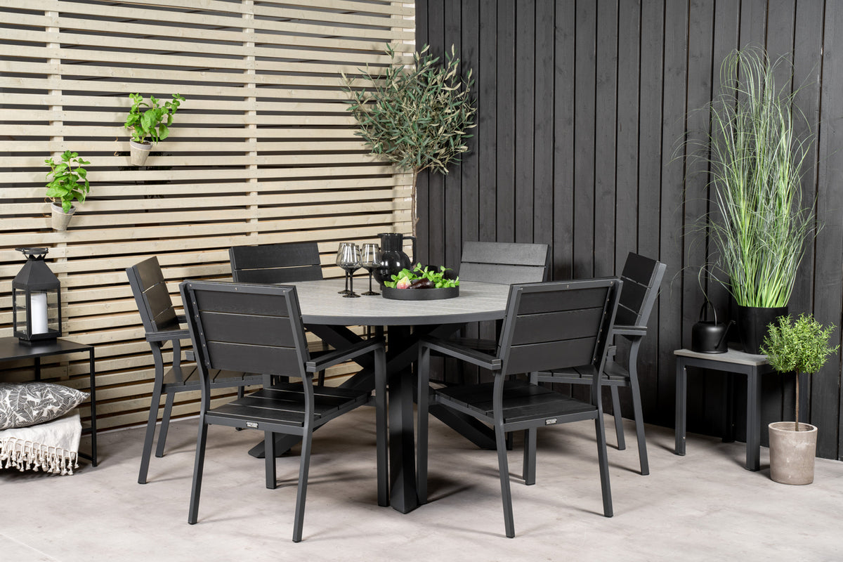 Dining Chair 2-pack Black + Round Dining Table ø140 Dark Grey