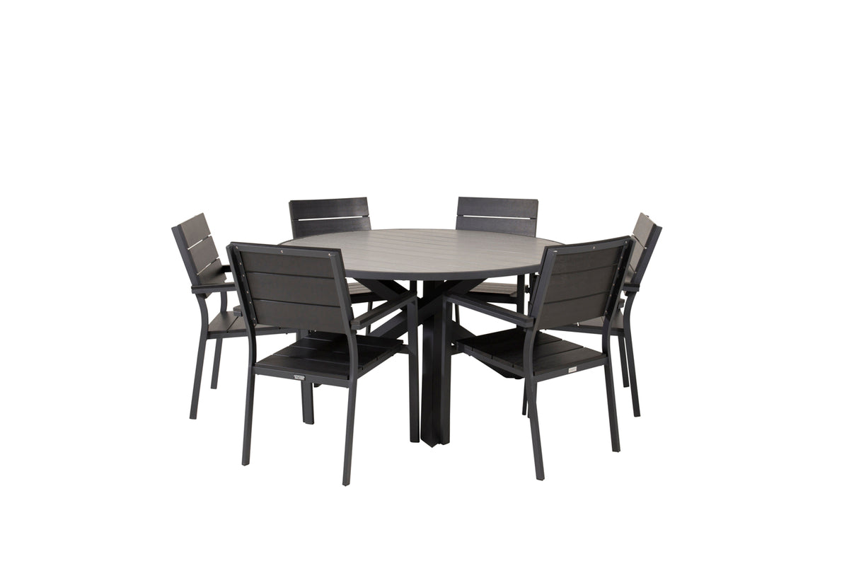 Dining Chair 2-pack Black + Round Dining Table ø140 Dark Grey