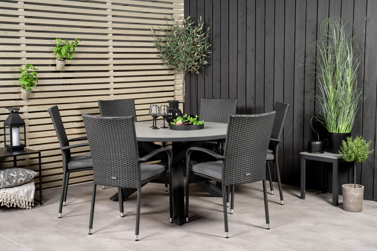 Round Dining Table ø140 Dark Grey + Dining Chair 2-pack Black
