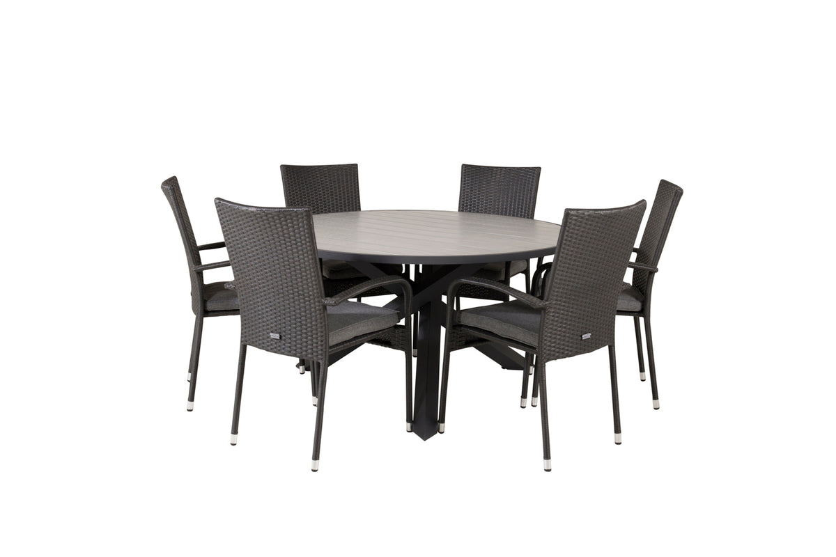 Round Dining Table ø140 Dark Grey + Dining Chair 2-pack Black