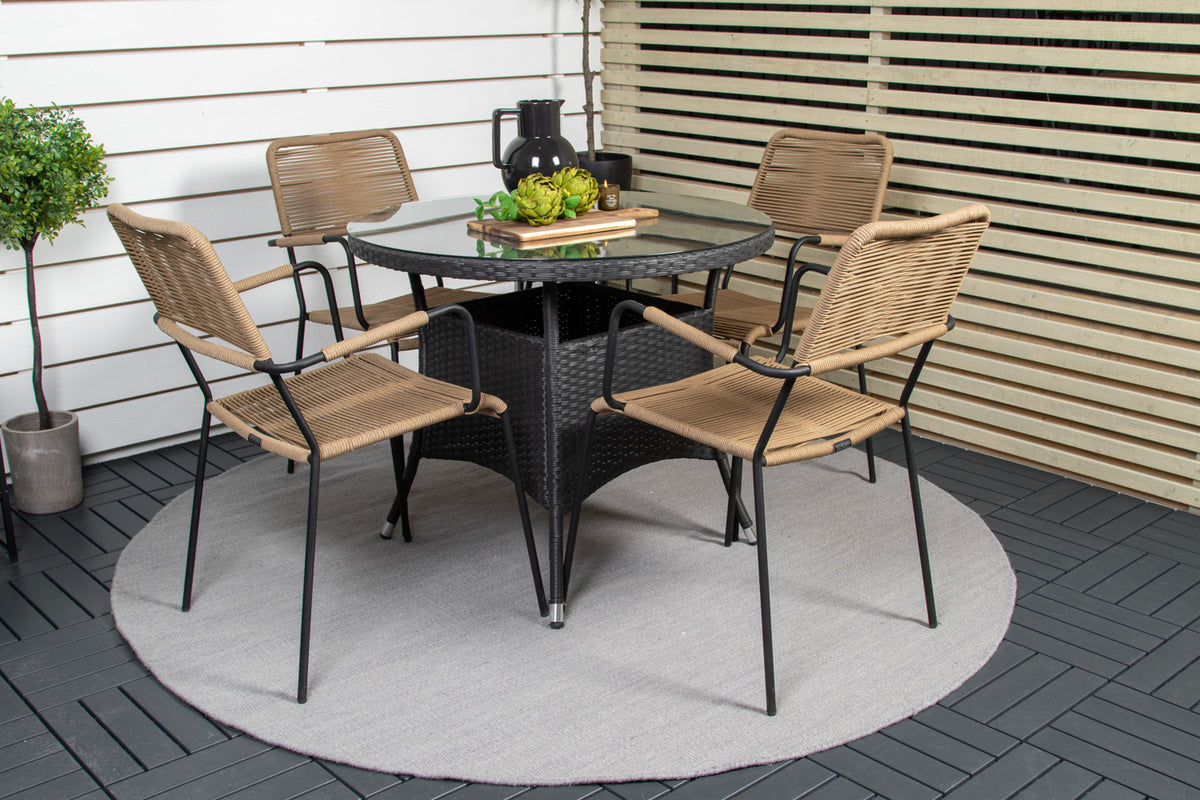 Cafe Table ø90 Black + Dining Chair 2-pack Brown