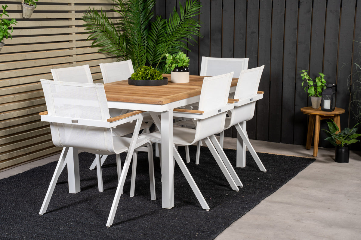 Dining Chair 6-pack White + Rectangular Dining Table 75 x 160 x 90 White