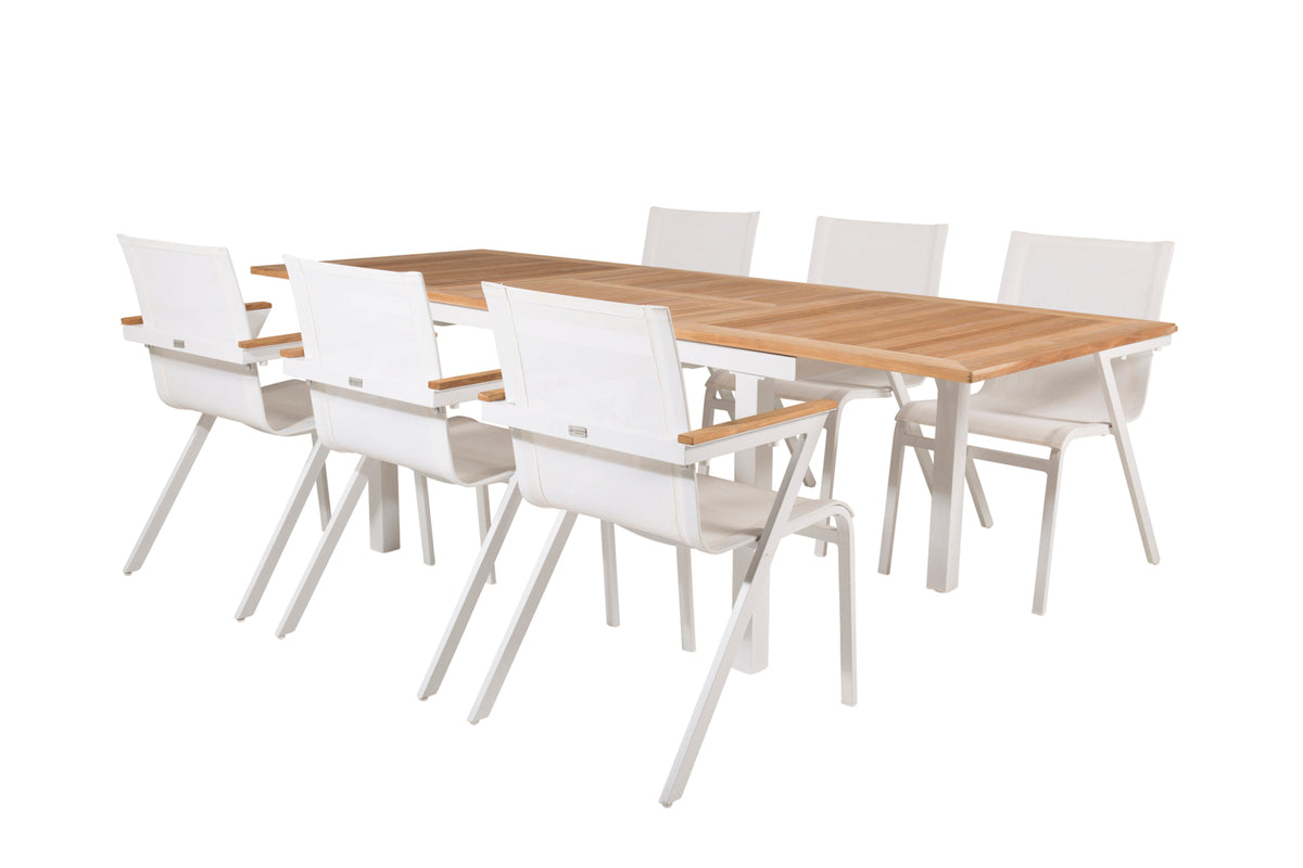 Dining Chair 6-pack White + Rectangular Dining Table 75 x 160 x 90 White