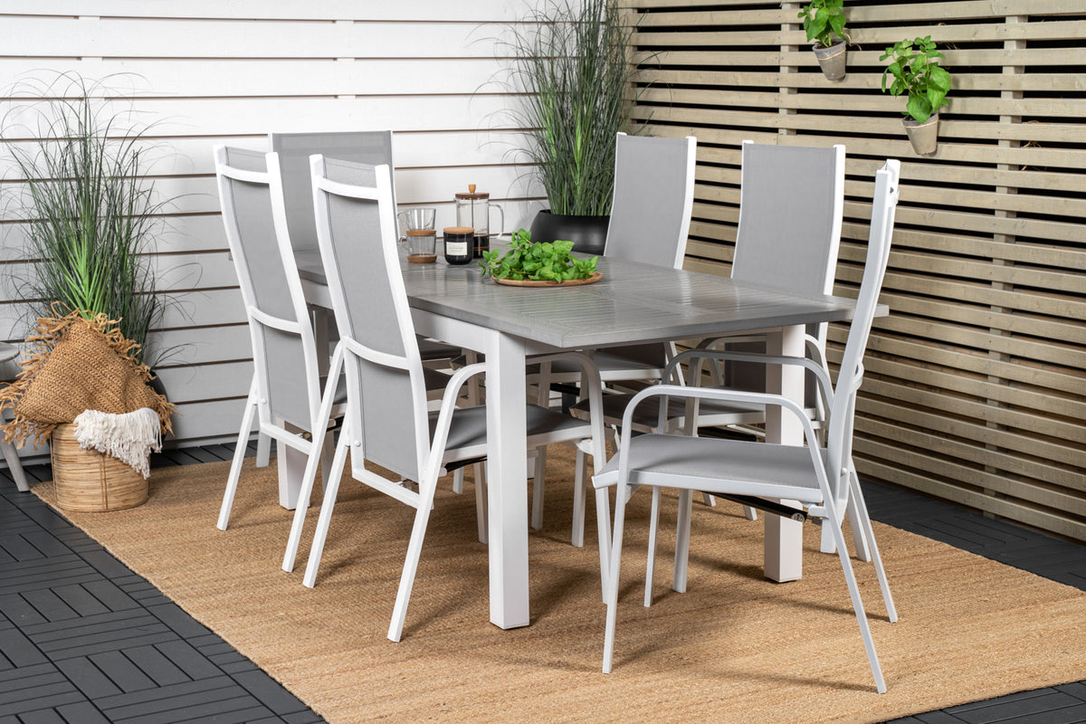 Rectangular Dining Table 74 x 152 x 90 White + Recliner Chair 2-pack Grey