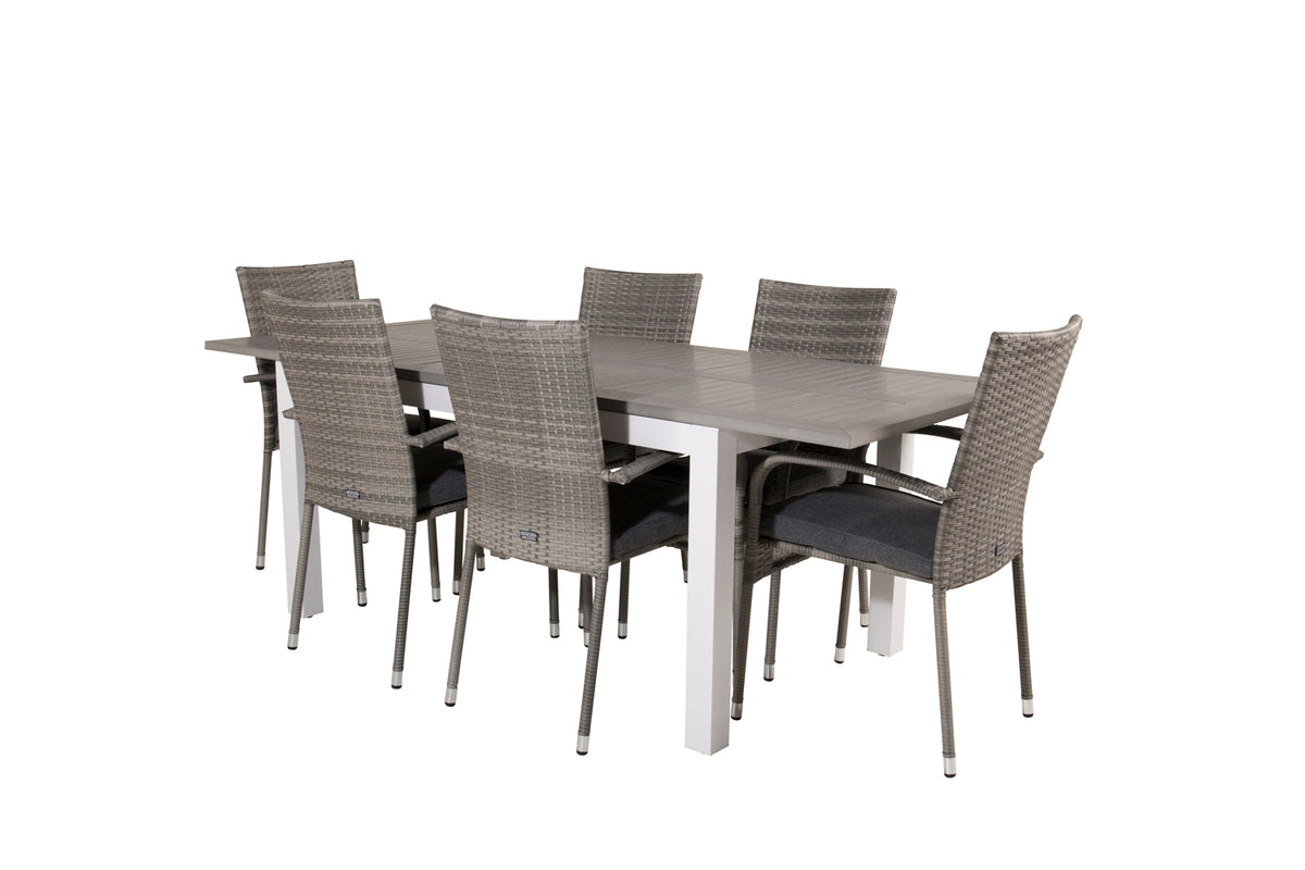 Rectangular Dining Table 74 x 152 x 90 White + Dining Chair 2-pack Grey