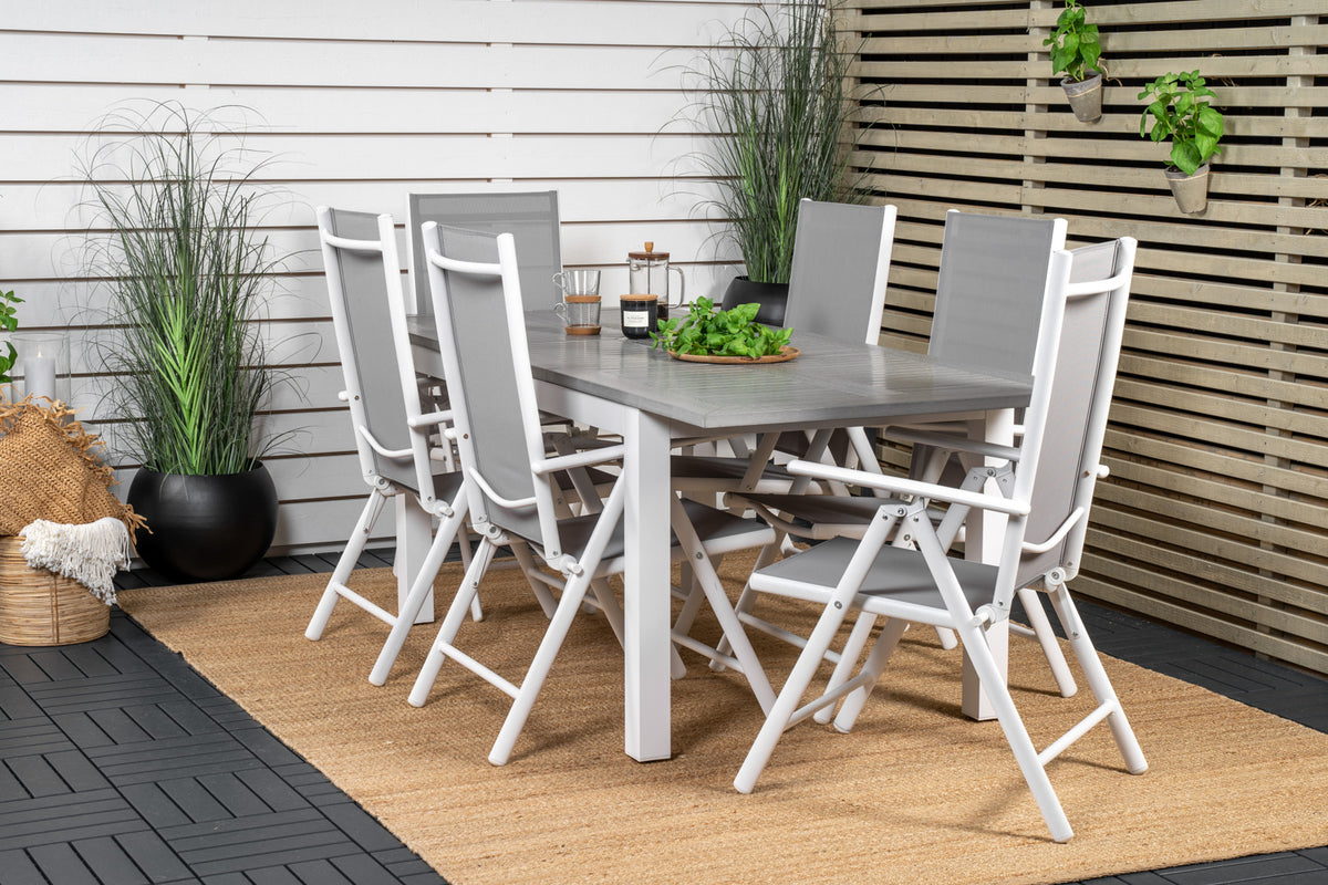 Rectangular Dining Table 74 x 152 x 90 White + Position Chair 2-pack Grey