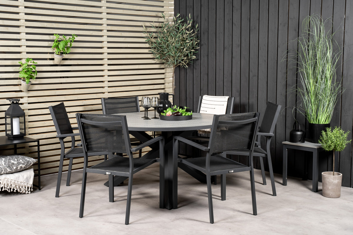 Dining Chair Black + Round Dining Table ø140 Dark Grey