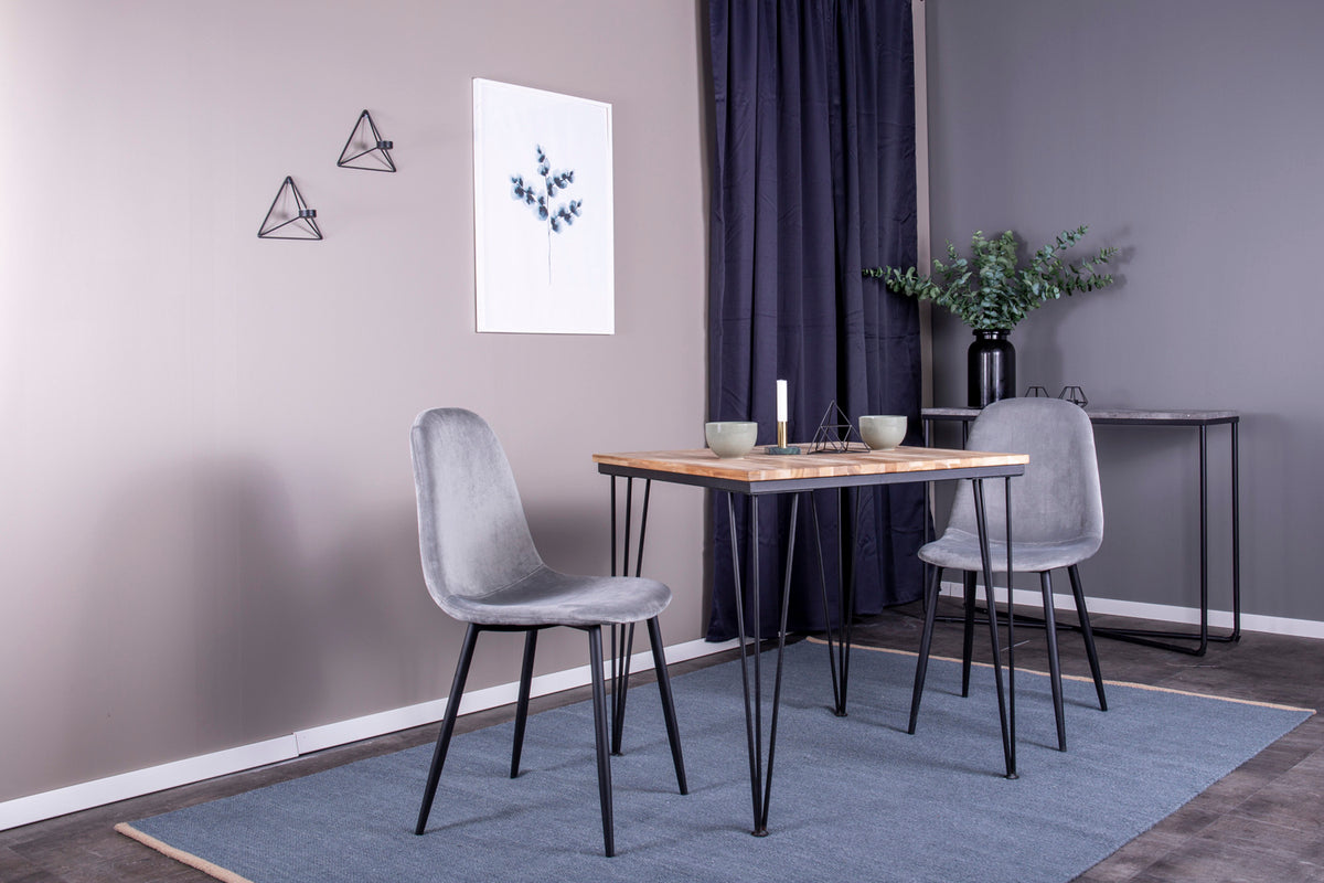 Rectangular Dining Table 75 x 80 x 80 Nature + Dining Chair 2-pack Grey