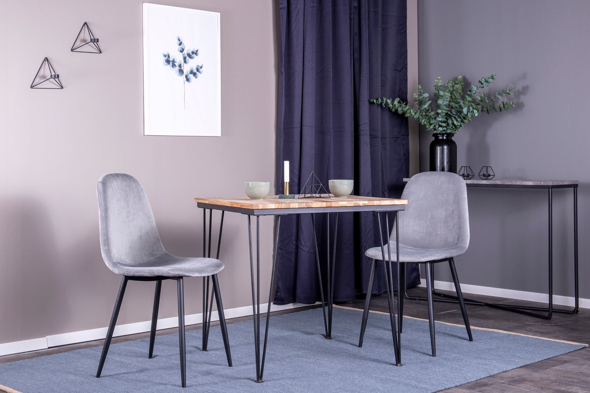 Rectangular Dining Table 75 x 80 x 80 Nature + Dining Chair 2-pack Grey