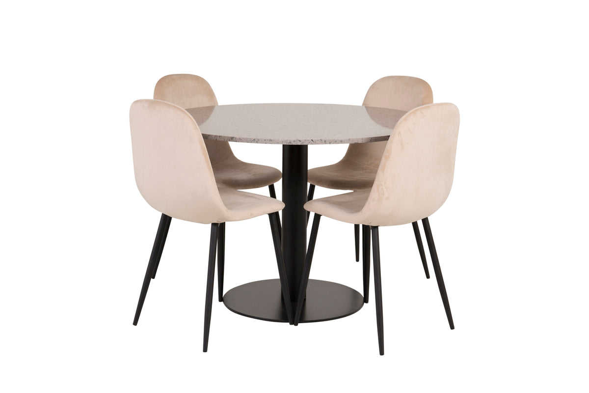 Round Dining Table ø106 Grey + Dining Chair 2-pack Beige