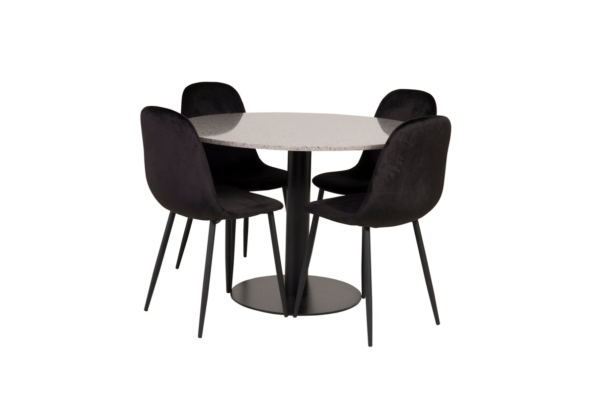 Round Dining Table ø106 Grey + Dining Chair 2-pack Black