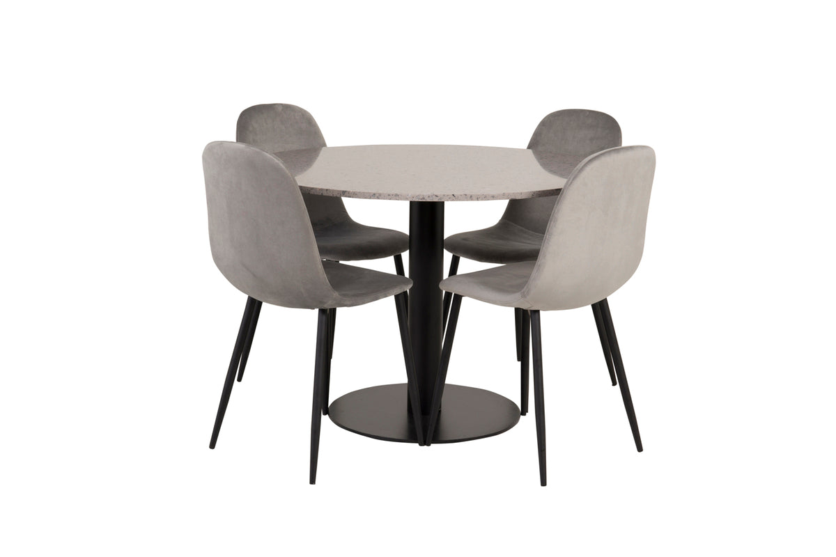 Round Dining Table ø106 Grey + Dining Chair 2-pack Grey