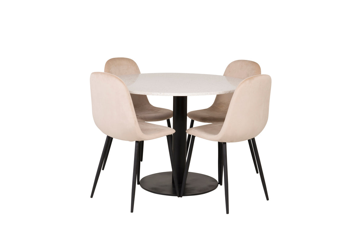 Round Dining Table ø106 White + Dining Chair 2-pack Beige