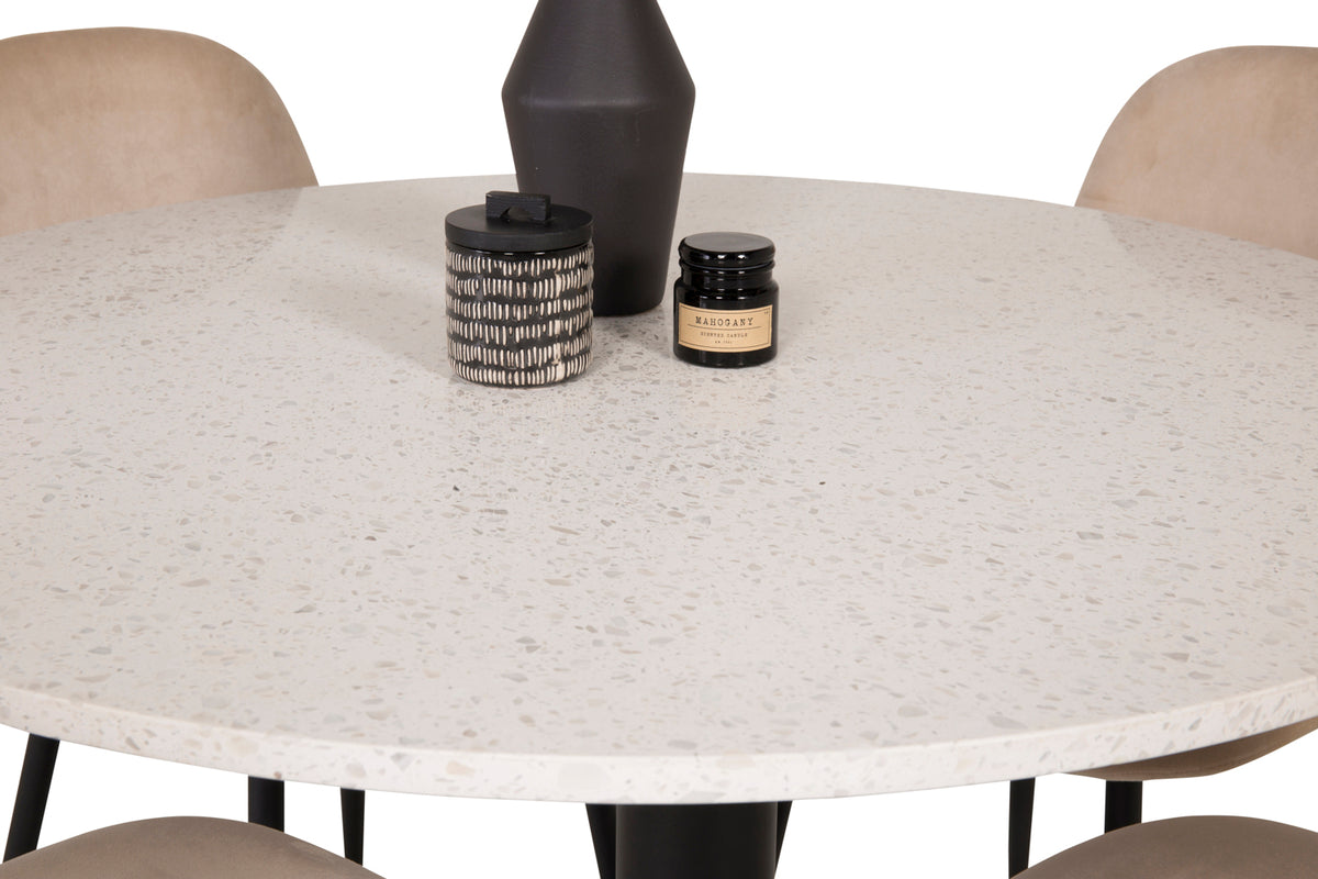 Round Dining Table ø106 White + Dining Chair 2-pack Beige
