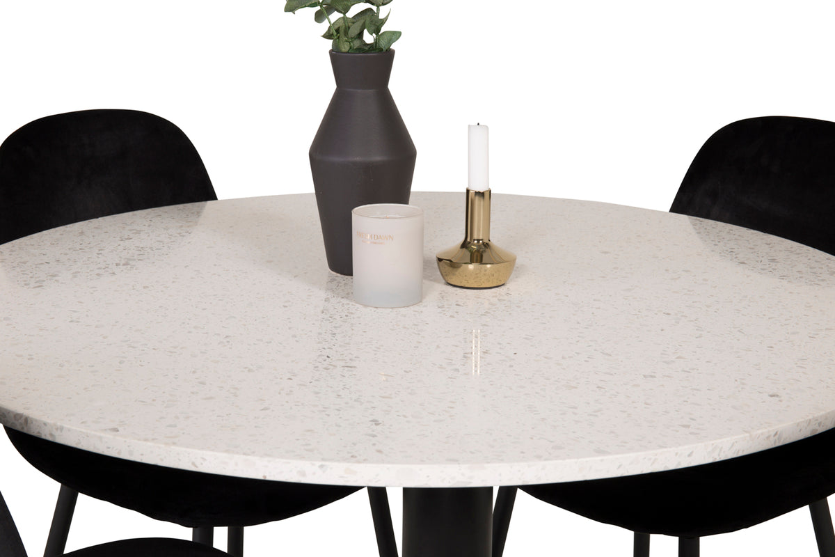 Round Dining Table ø106 White + Dining Chair 2-pack Black