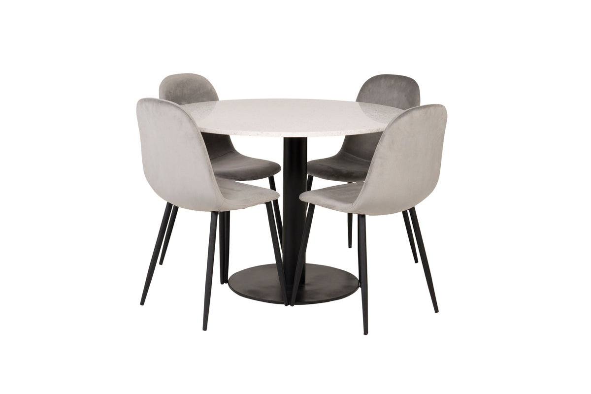 Round Dining Table ø106 White + Dining Chair 2-pack Grey