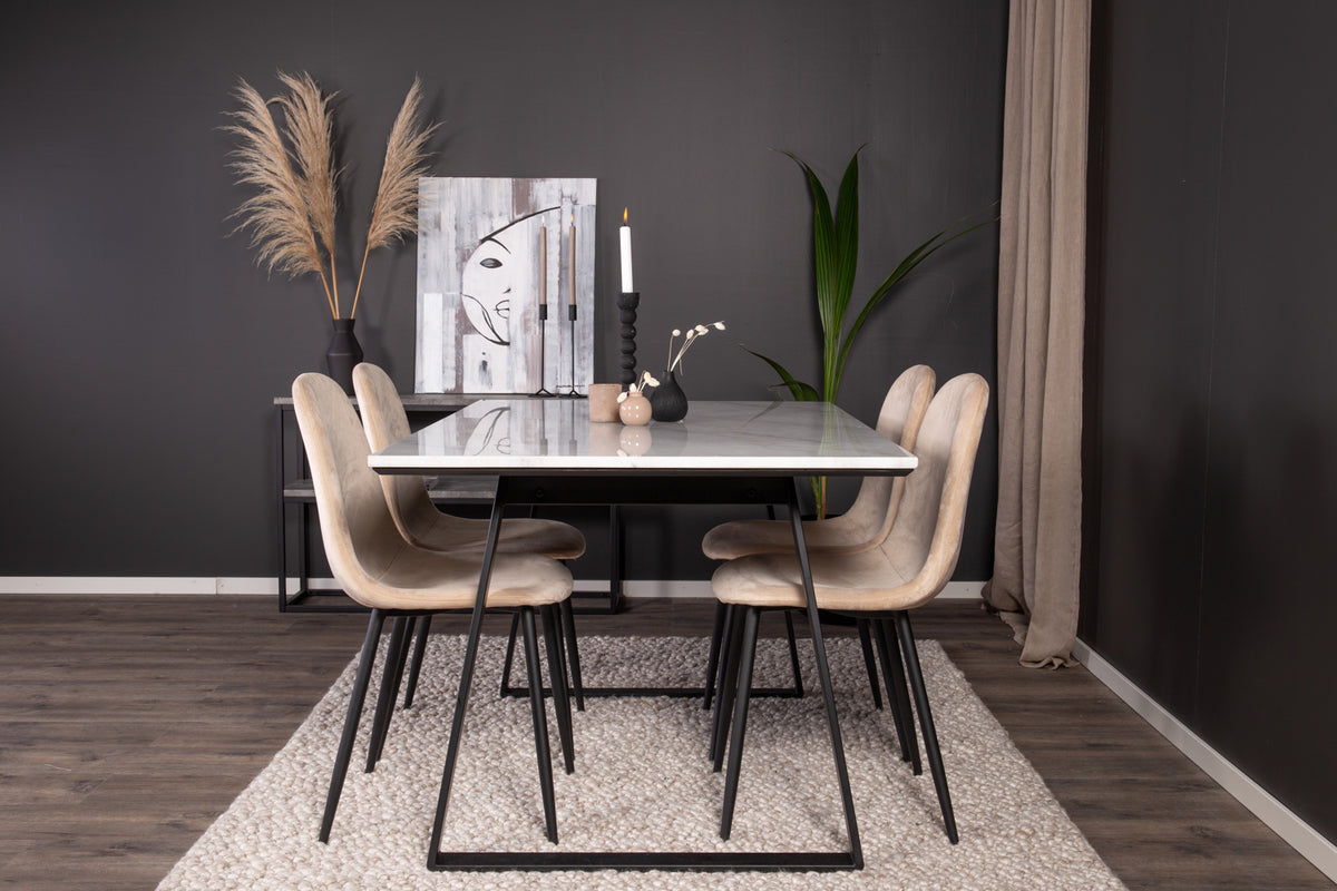 Rectangular Dining Table 75 x 140 x 90 Black + Dining Chair 2-pack Beige